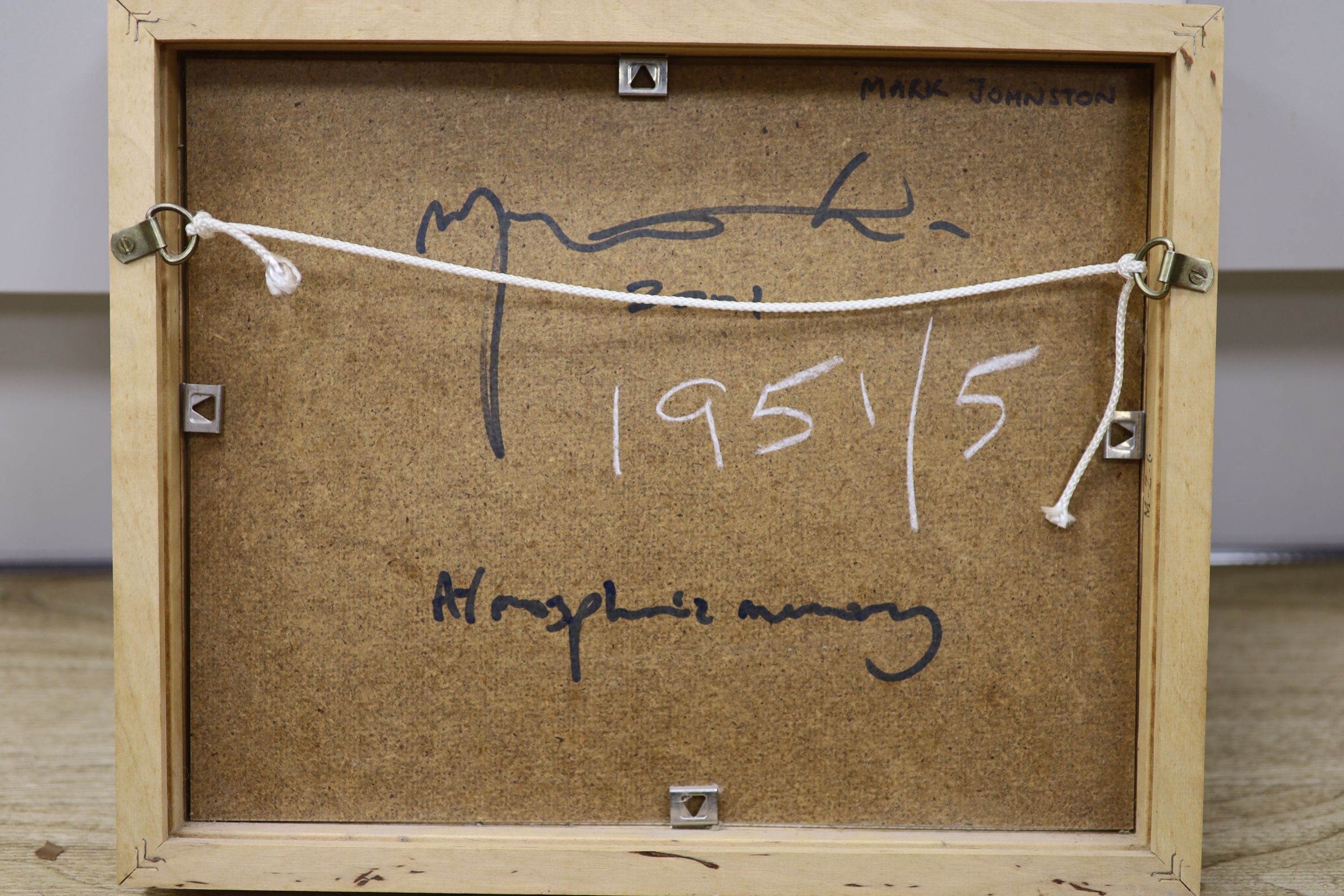 Mark Johnston, acrylic, atmospheric memory, signed verso and dated 2001, 19 x 25cm.